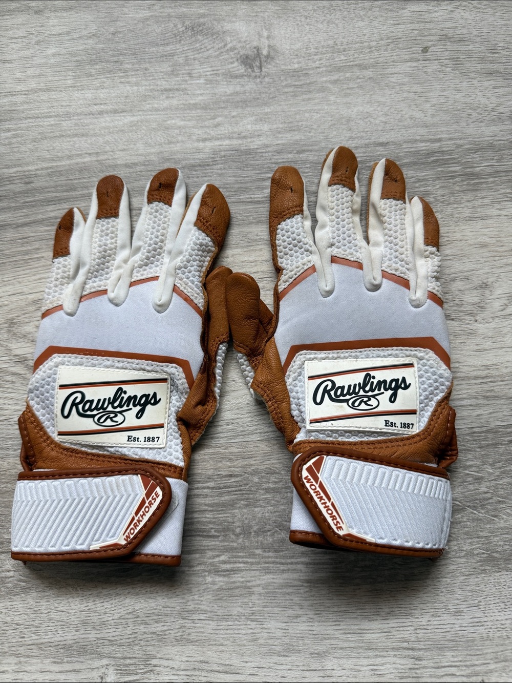 Rawlings White and Brown Workhorse Batting Gloves